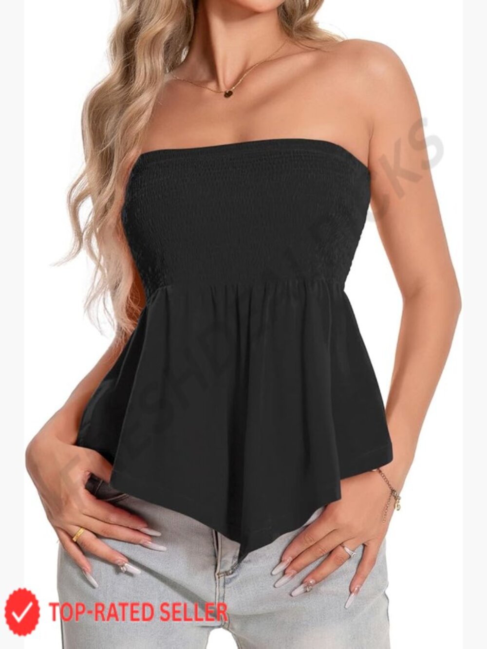 Smocked Strapless Peplum Cami Tube Top Ruffle Hem Cute Going Out Bandeau Y2K